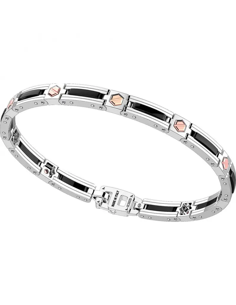 Bracciale ZANCAN Uomo in argento 925 KXB050R-N ceramica colore nero e viti dorate