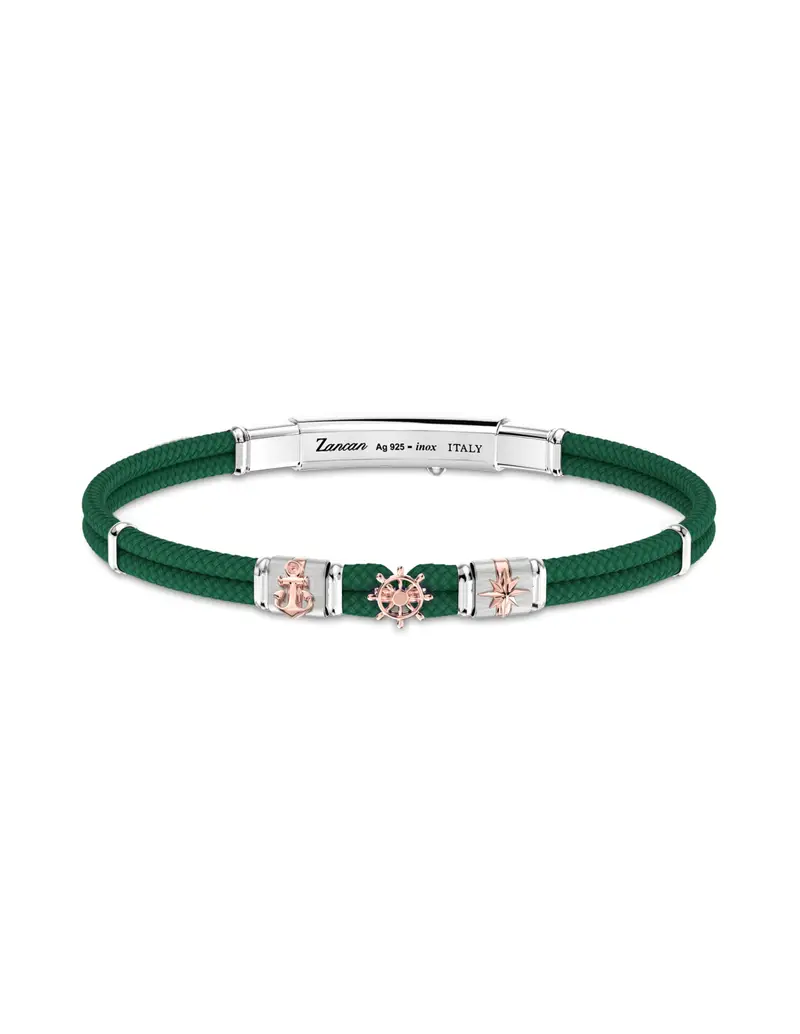 Bracciale ZANCAN Uomo in kevlar con elementi nautici in oro rosa ESB274-VR Verde