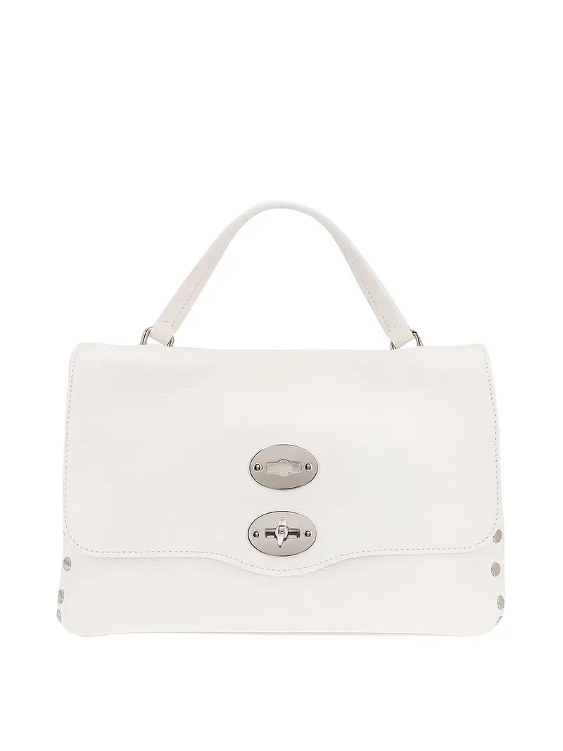 Borsa a mano in pelle con borchie in metallo Bianco