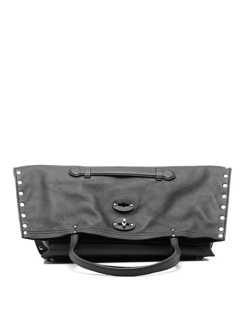 Tote bag in pelle medio di aspasso Nero