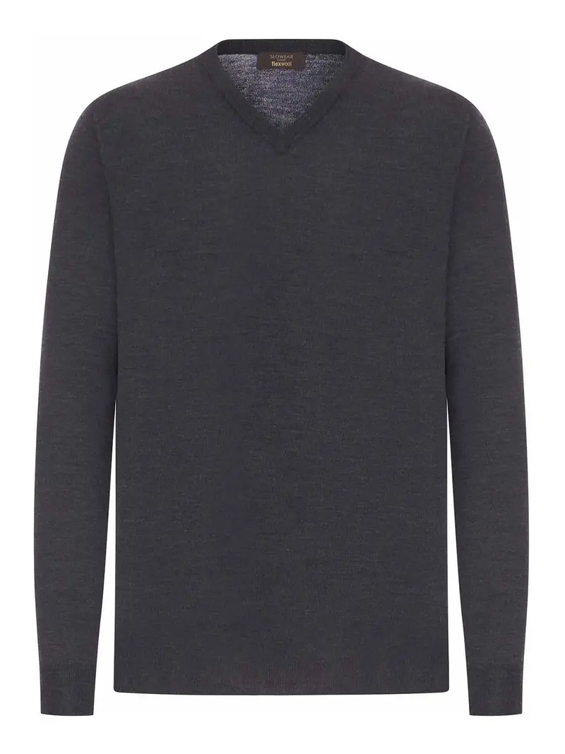 Maglia Scollo A V In Lana Pregiata Pettinata Grigio