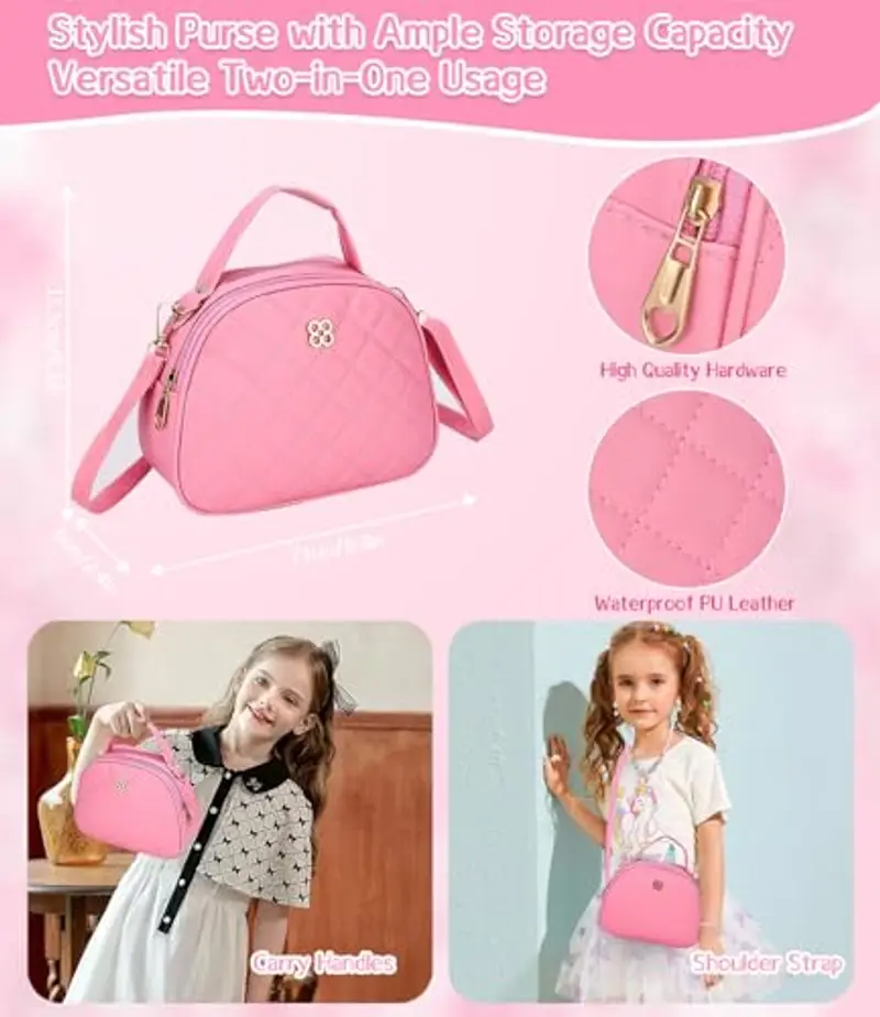 Zaxiva Borsetta Bambina, 32 Pezzi Accessori Giocattolo con Trucco Finto, Portafoglio, Telefono con Luce e Musica - Regali di Natale per Giochi 3 Anni miniatura 2