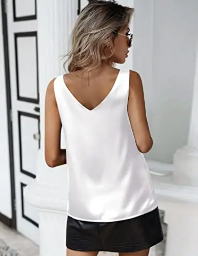 Zeagoo Canotta da Donna in Raso Senza Maniche Capo Basic Estivo Casual con Scollo a V Bianco XL miniatura 3