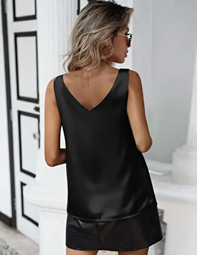 Zeagoo Canotta da Donna in Raso Senza Maniche Capo Basic Estivo Casual con Scollo a V Nero XXL miniatura 3
