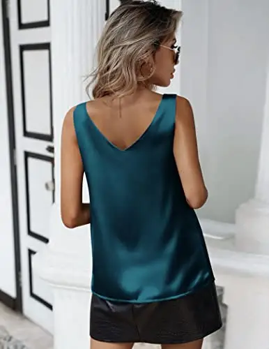 Zeagoo Canotta da Donna in Raso Senza Maniche Capo Basic Estivo Casual con Scollo a V Verde L miniatura 3