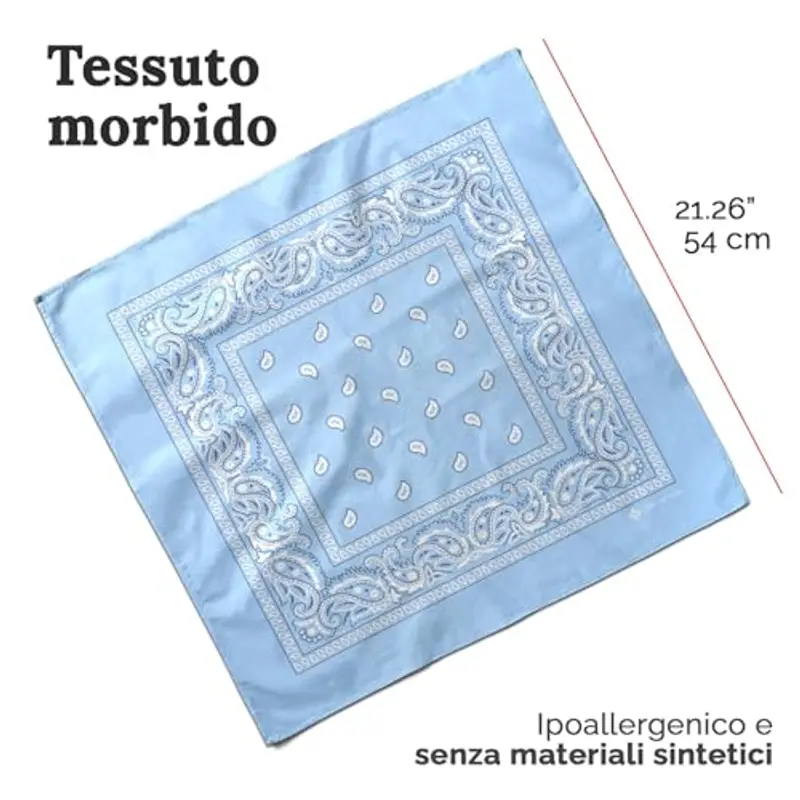 ZENO Bandana Azzurro – 100% Cotone & Fibre Naturali – Foulard Azzurro Senza Poliestere – Alta Qualità, Morbida miniatura 2