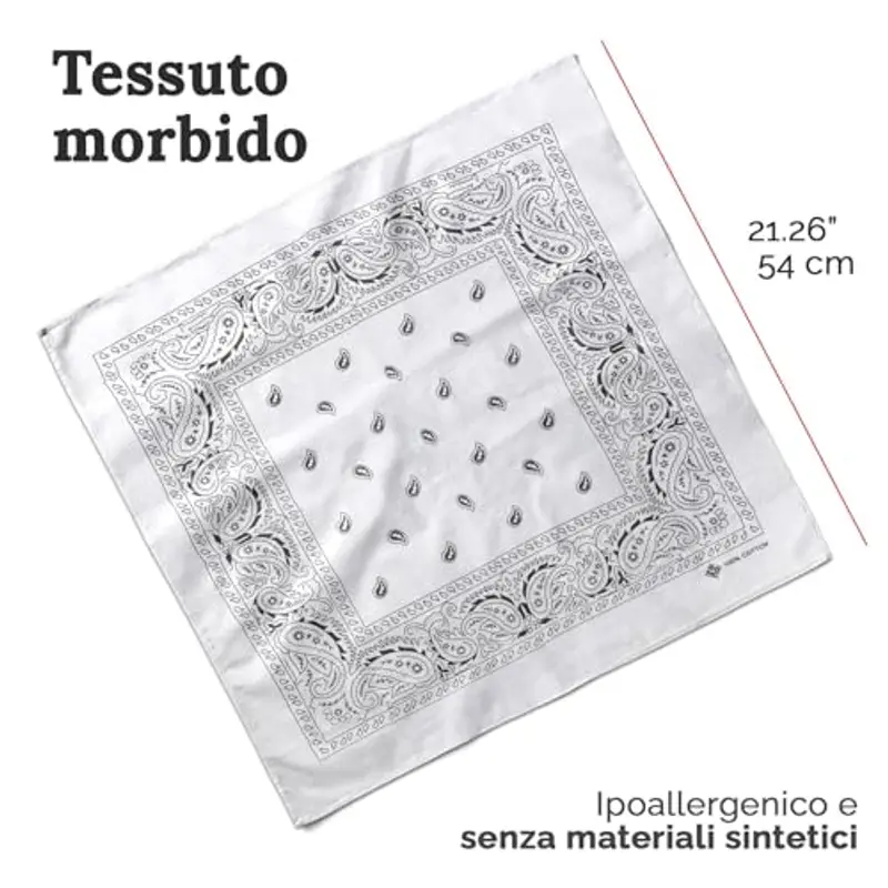 ZENO Bandana Bianco – 100% Cotone & Fibre Naturali – Foulard Bianco Senza Poliestere – Alta Qualità, Morbida miniatura 2