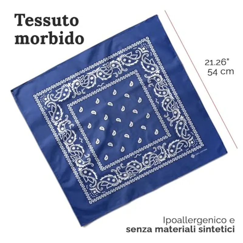 ZENO Bandana Blu Reale – 100% Cotone & Fibre Naturali – Foulard Blu Reale Senza Poliestere – Alta Qualità, Morbida miniatura 2