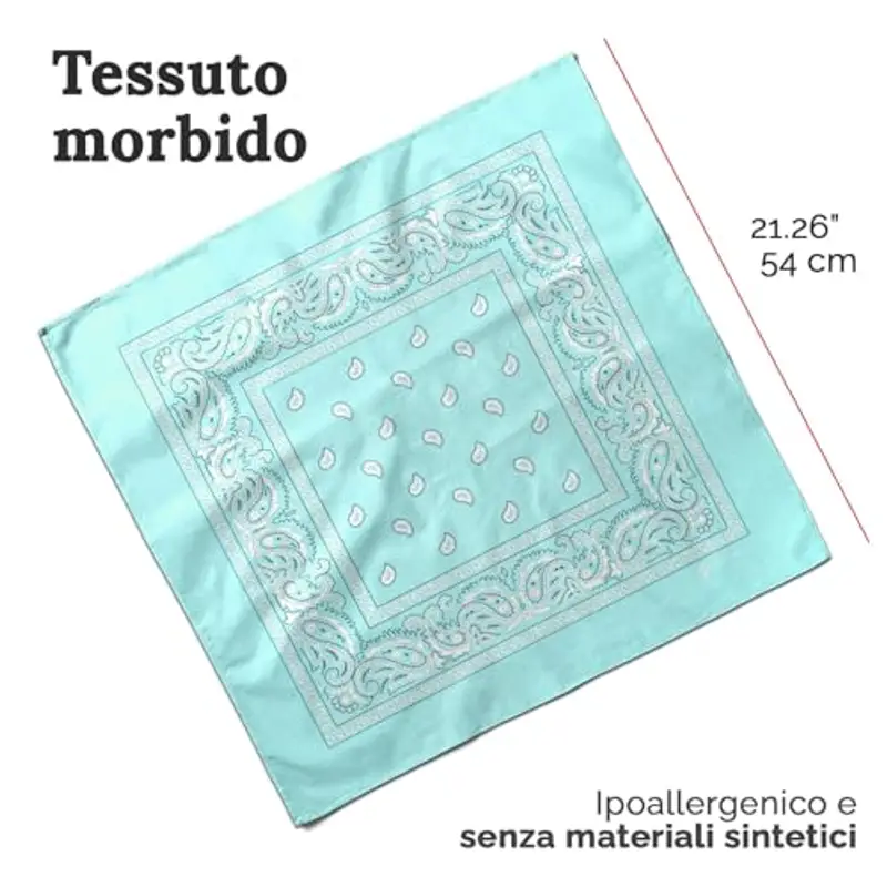 ZENO Bandana Verde Chiaro – 100% Cotone & Fibre Naturali – Foulard Verde Chiaro Senza Poliestere – Alta Qualità miniatura 2