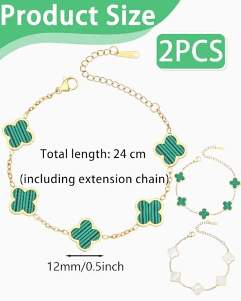 ZEXIJOW 2 Pezzi Bracciale Portafortuna Donna Quadrifoglio Donna Gioielli Placcati in Oro 18 Carati, Bracciale Quadrifoglio, Regali di Amicizia per Ragazze miniatura 2