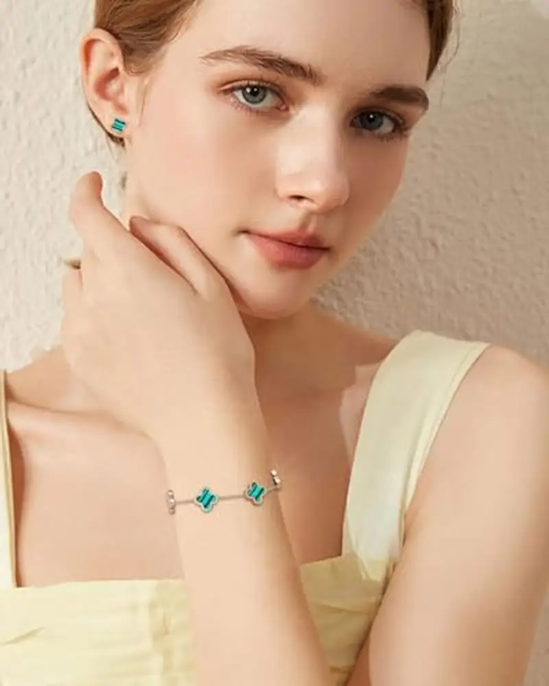 ZEXIJOW 2 Pezzi Bracciale Portafortuna Donna Quadrifoglio Donna Gioielli Placcati in Oro 18 Carati, Bracciale Quadrifoglio, Regali di Amicizia per Ragazze miniatura 3