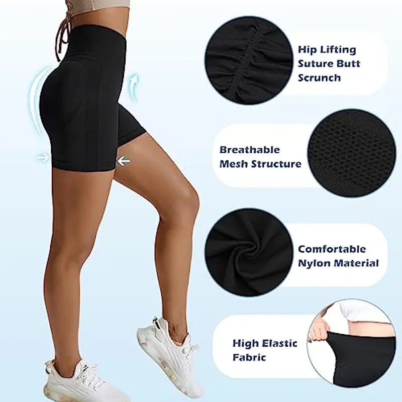 Zhiaek Pantaloncini Palestra Donna Push Up Booty Shorts Sportivi Vita Alta Leggins Corti Collant Estivi Yoga Fitness Allenamento Jogging miniatura 2