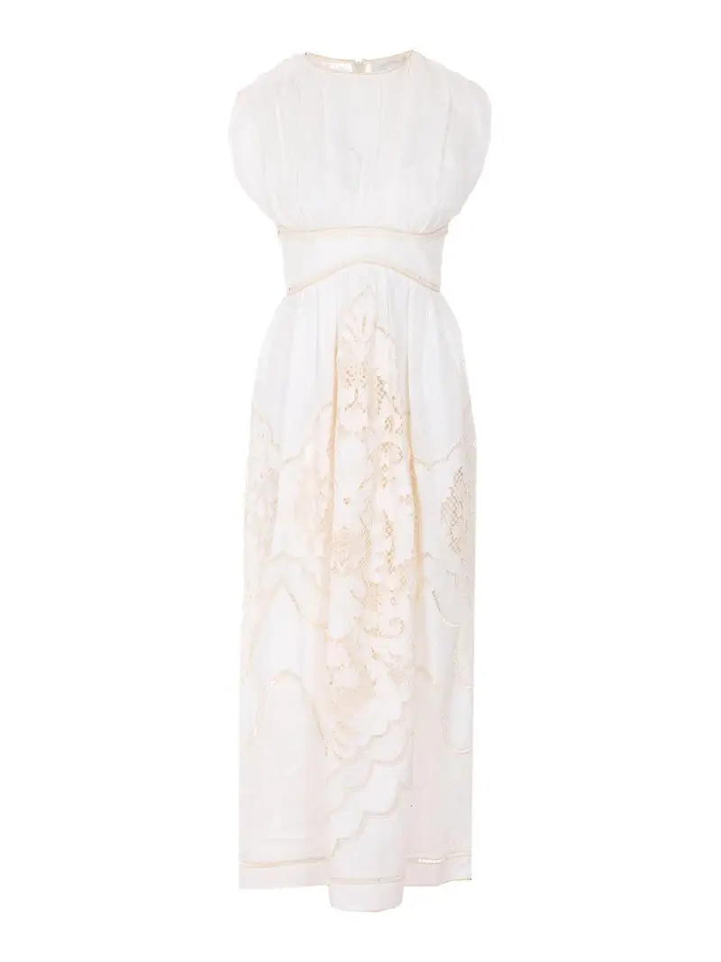 Abito color crema a vita alta Bianco