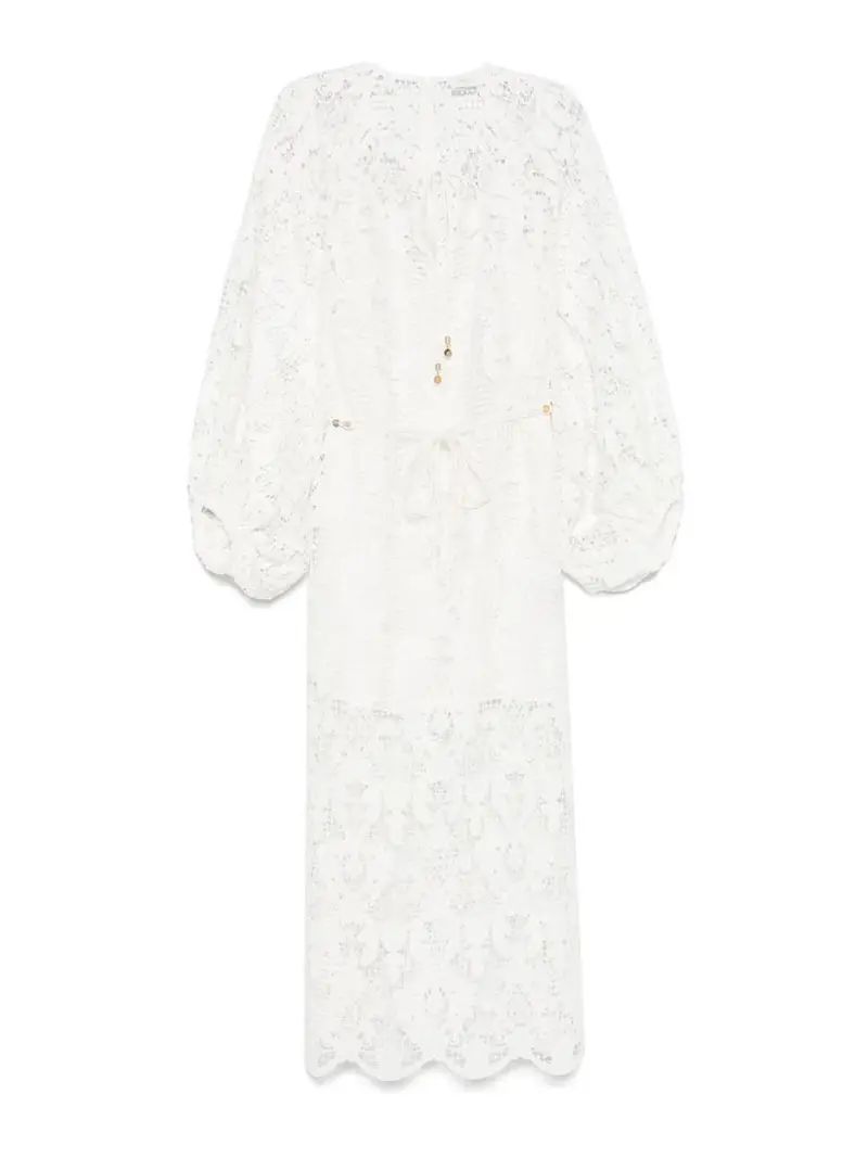 Abito midi in pizzo di cocco Bianco