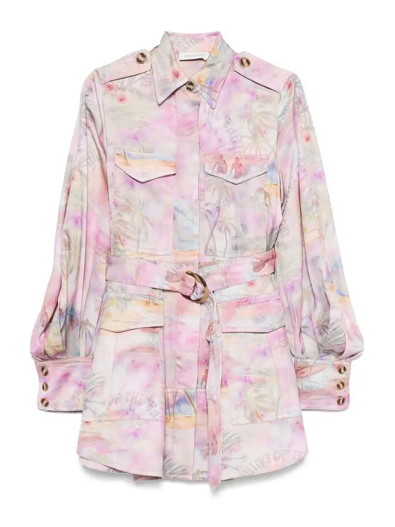 Abito per giacca stampato corto con cintura Multicolore