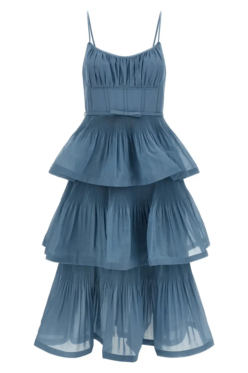 Abito Pleated Tiered Midi Azzurro