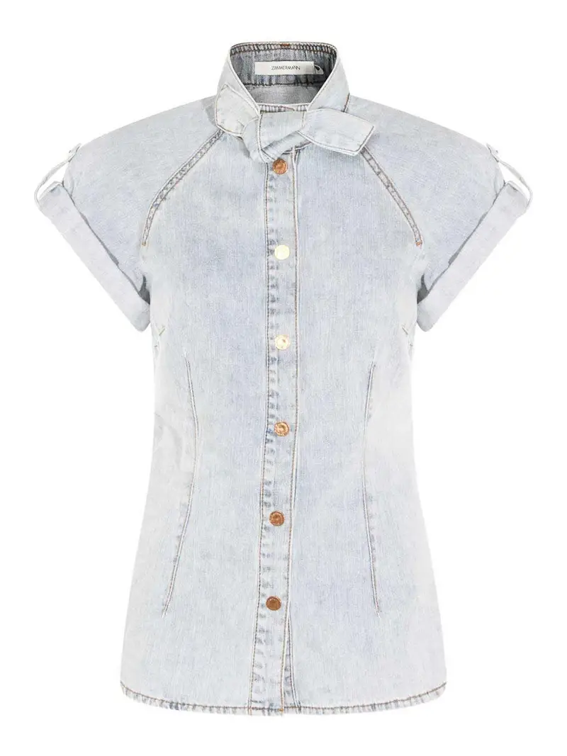 Camicia a maniche corte effetto denim Lavaggio Medio