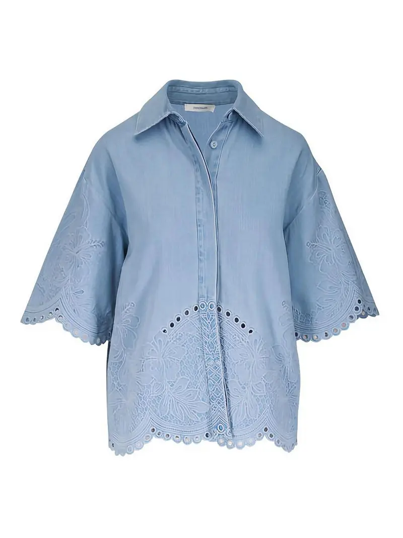 Camicia a maniche corte in cotone azzurro Blu