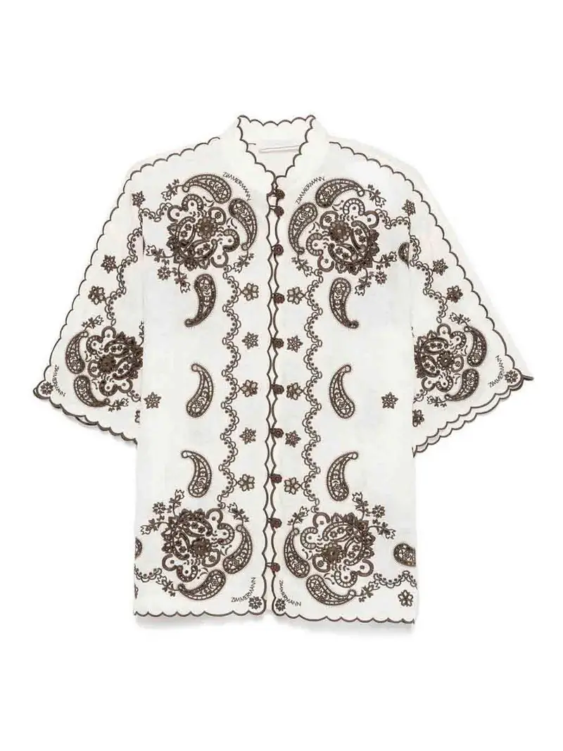 Camicia di lino ricamata ascensione Bianco
