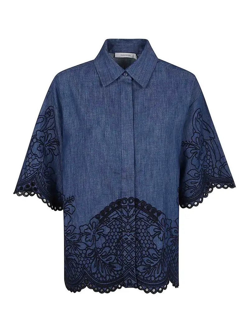 Camicia in denim ricamato a coco