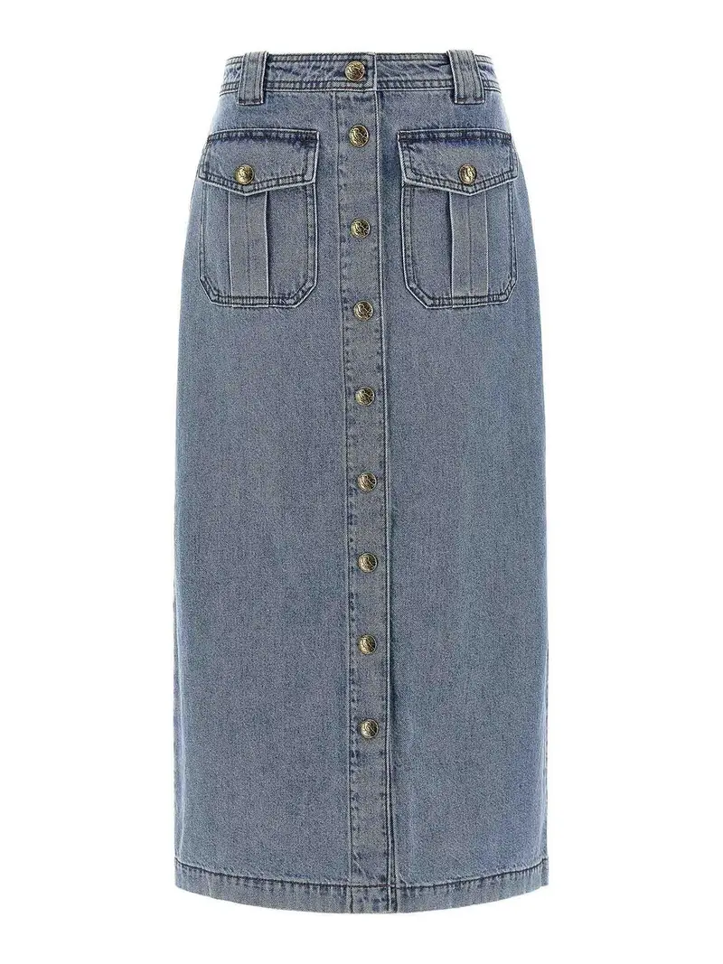 Gonna a tubino in denim Azzurro