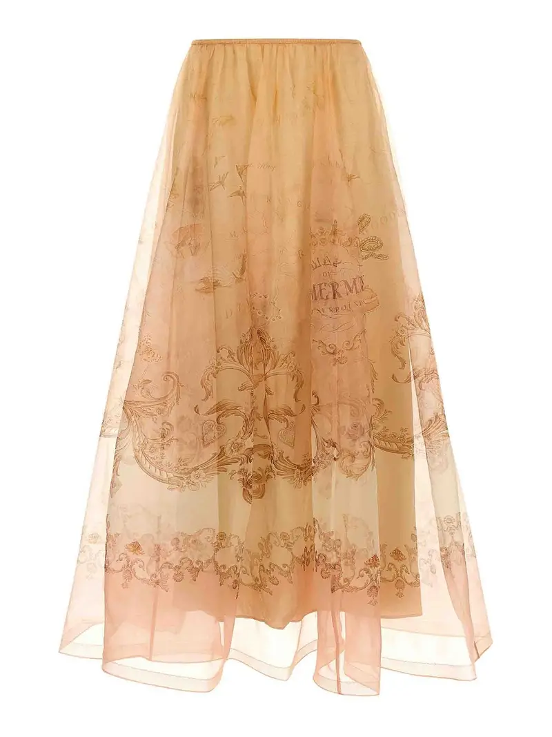 Gonna lunga in organza ipnotica Beige