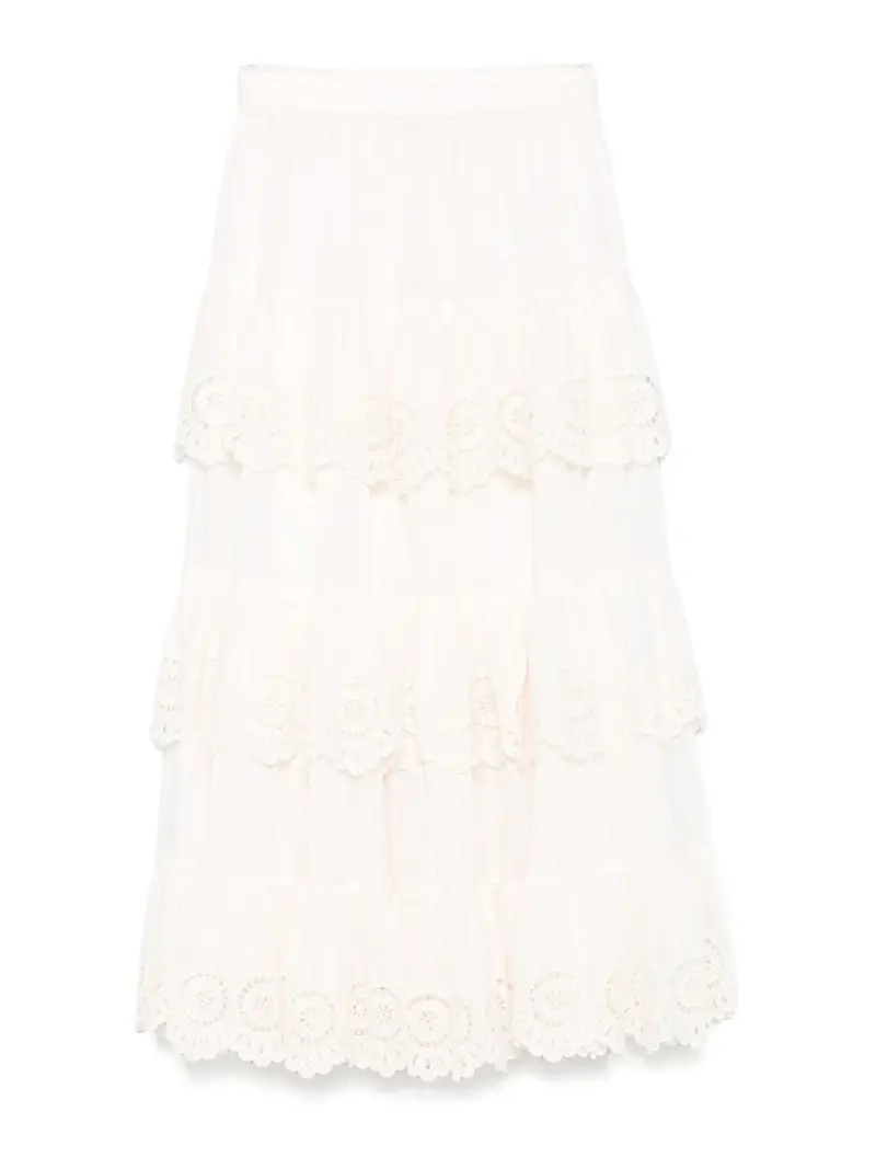 Gonna midi ricamata fortunata Bianco