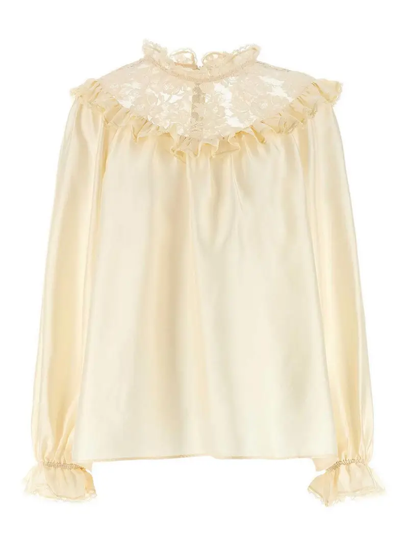 Lace Billow Blouse Beige