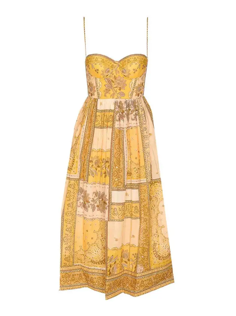 Mustard Bandana Lucky Corset Midi Dress Giallo