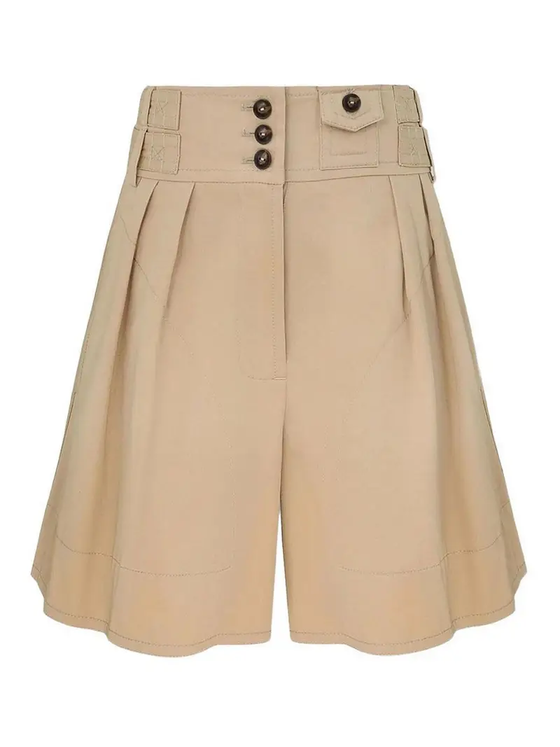 Shorts in cotone beige con bottoni