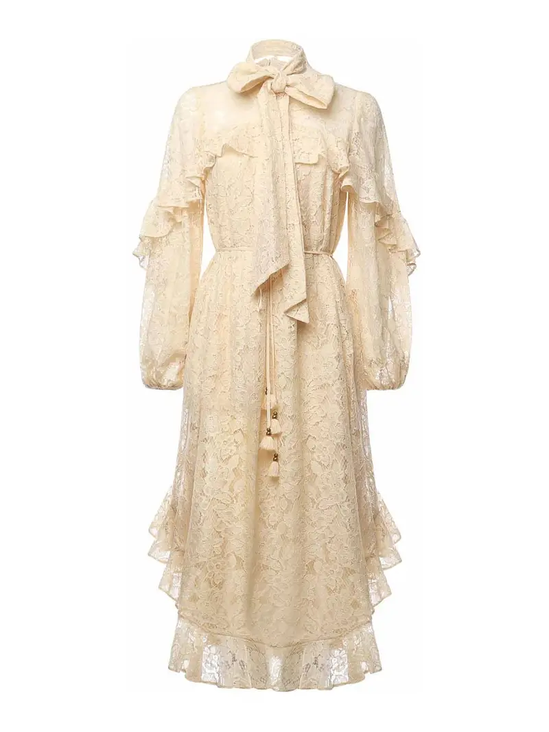 Vestito in pizzo con volant Memento Bianco