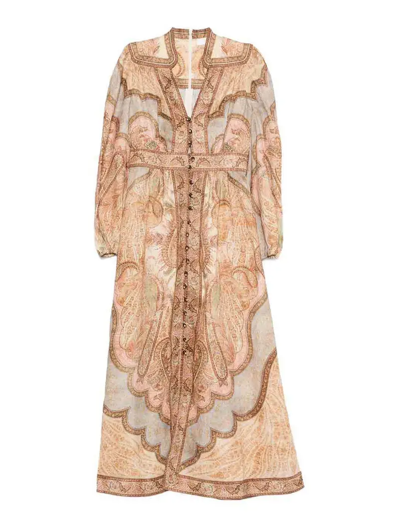 Vestito lungo in lino fantasia Multicolore