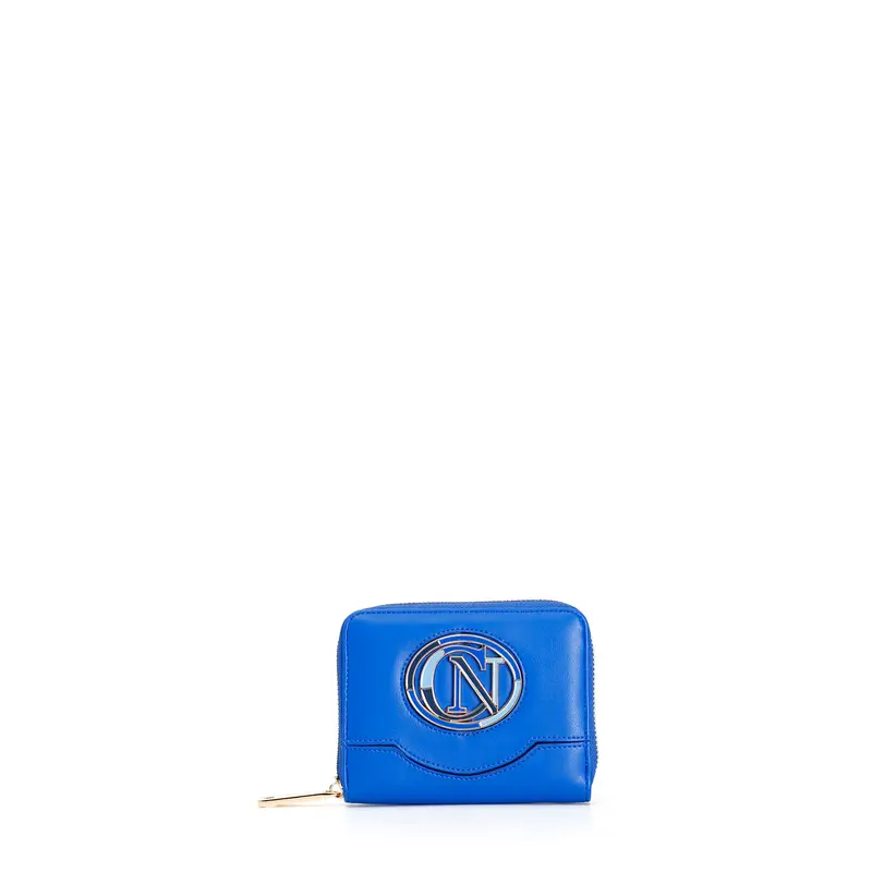 zip round piccolo con accessorio ovale smaltato con logo blu