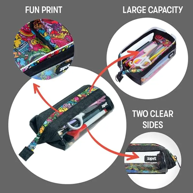 ZIPIT Astuccio trasparente Lenny | Astuccio per matite di grande capacità | Astuccio per scuola, università e ufficio miniatura 2