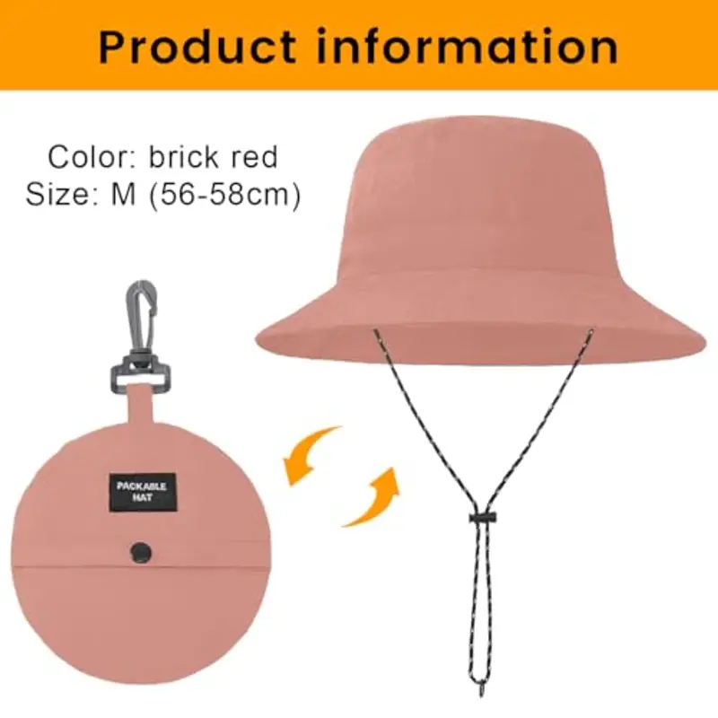 ZKGYUS Cappello da pesca pieghevole, cappello da sole impermeabile, cappello estivo pieghevole con protezione UV per uomo e donna, da escursionismo, rosso mattone miniatura 2