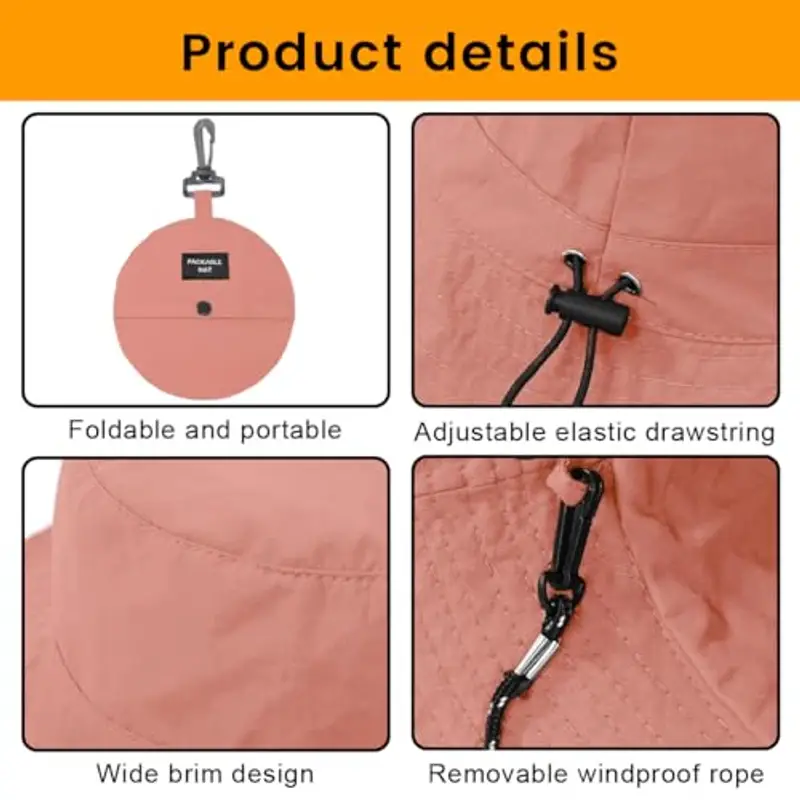 ZKGYUS Cappello da pesca pieghevole, cappello da sole impermeabile, cappello estivo pieghevole con protezione UV per uomo e donna, da escursionismo, rosso mattone miniatura 3