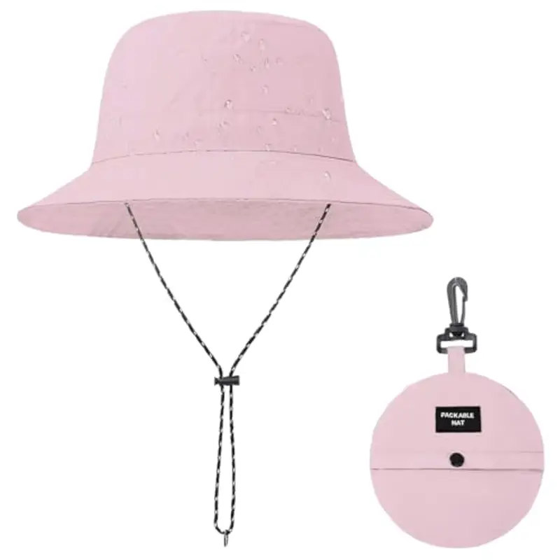 ZKGYUS Cappello da pesca pieghevole monoblocco, con coulisse antivento, estivo, anti-ultravioletto, a tesa larga, adatto per la protezione solare esterna, rosa.