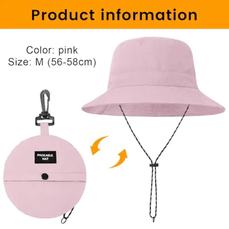 ZKGYUS Cappello da pesca pieghevole monoblocco, con coulisse antivento, estivo, anti-ultravioletto, a tesa larga, adatto per la protezione solare esterna, rosa miniatura 2