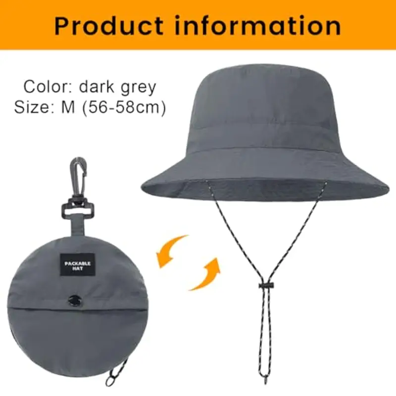 ZKGYUS Cappello da pescatore estivo, unisex, impermeabile, antivento, regolabile con cordino, adatto per passeggiate in spiaggia e arrampicata in montagna, grigio scuro miniatura 2