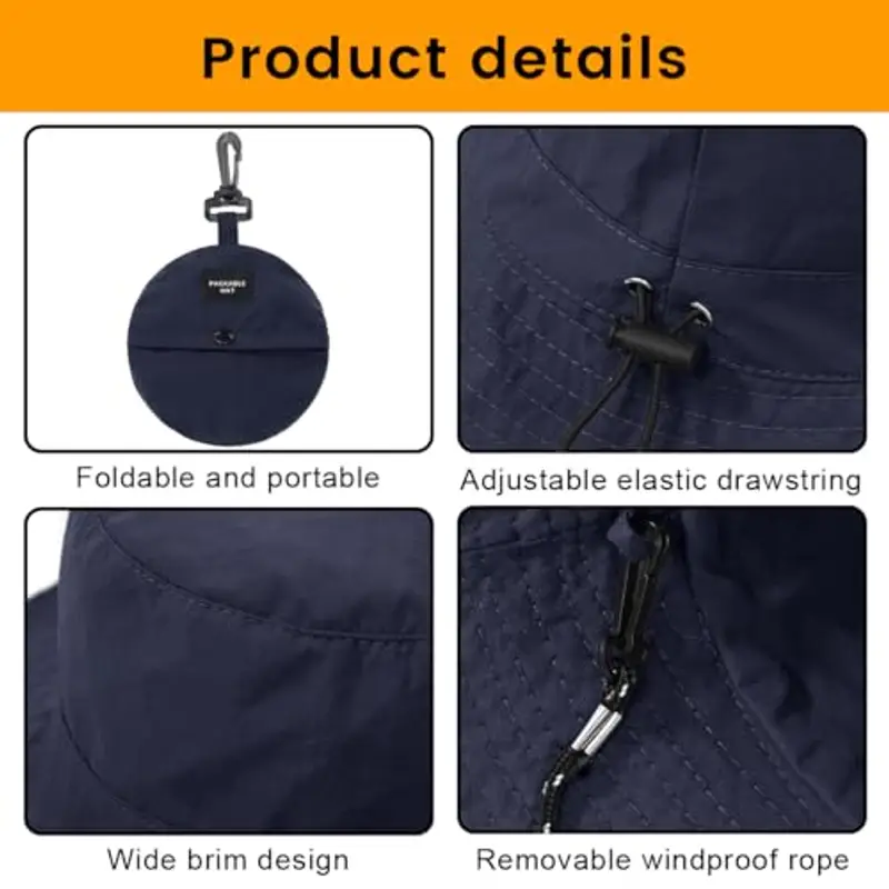 ZKGYUS Cappello da pescatore pieghevole, cappello da uomo e da donna con parasole, cappello da caccia estivo impermeabile, adatto per pesca all'aperto, escursionismo, campeggio, viaggi, blu navy miniatura 3