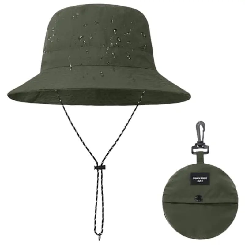 ZKGYUS Cappello da pescatore pieghevole, impermeabile e resistente ai raggi UV, cappello da pescatore per escursioni e spiaggia, cappello da sole unisex, verde militare