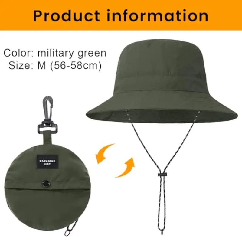 ZKGYUS Cappello da pescatore pieghevole, impermeabile e resistente ai raggi UV, cappello da pescatore per escursioni e spiaggia, cappello da sole unisex, verde militare miniatura 2