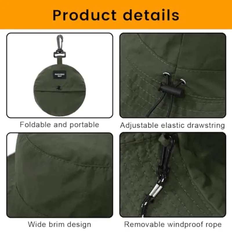 ZKGYUS Cappello da pescatore pieghevole, impermeabile e resistente ai raggi UV, cappello da pescatore per escursioni e spiaggia, cappello da sole unisex, verde militare miniatura 3