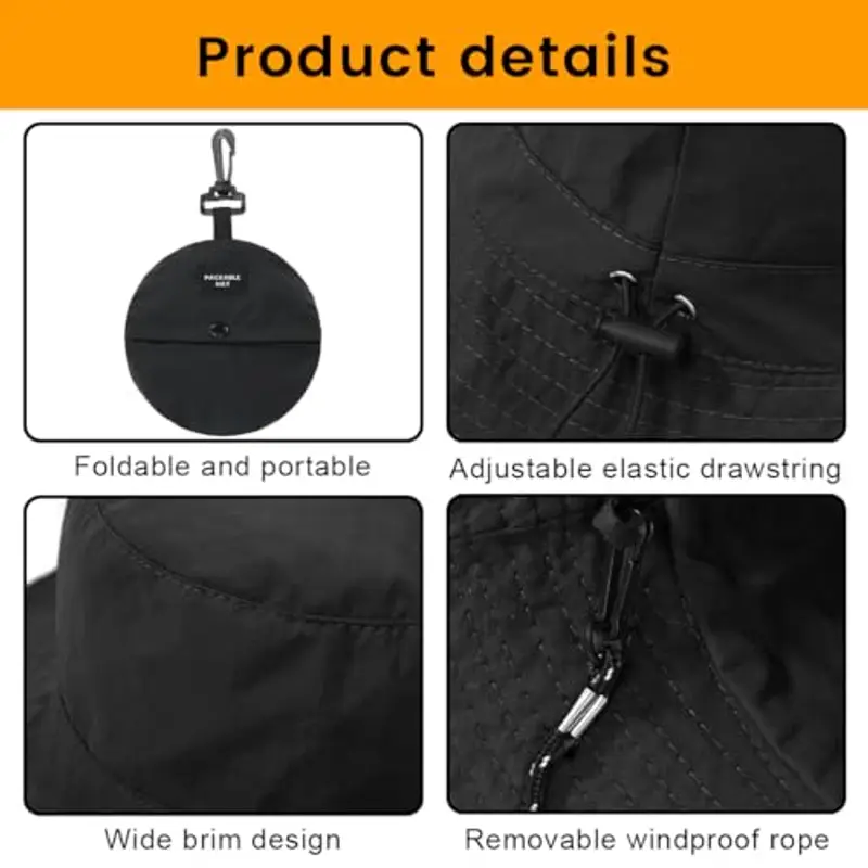 ZKGYUS Cappello pieghevole impermeabile per esterni, ideale per la caccia estiva, la pesca e l'alpinismo. Design con coulisse regolabile antivento. Nero miniatura 3