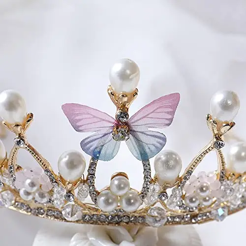 Zliger Corona a forma di farfalla, in argento, con tiara di cristallo, per ragazze e donne, con clip per capelli e miniatura 3