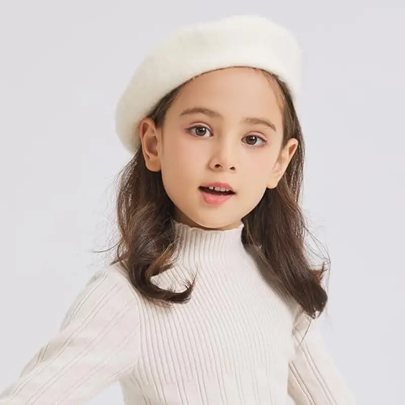 ZLYC Ragazza Classico Artista Francese Berretto Berretto, Bianco pieno, S miniatura 2