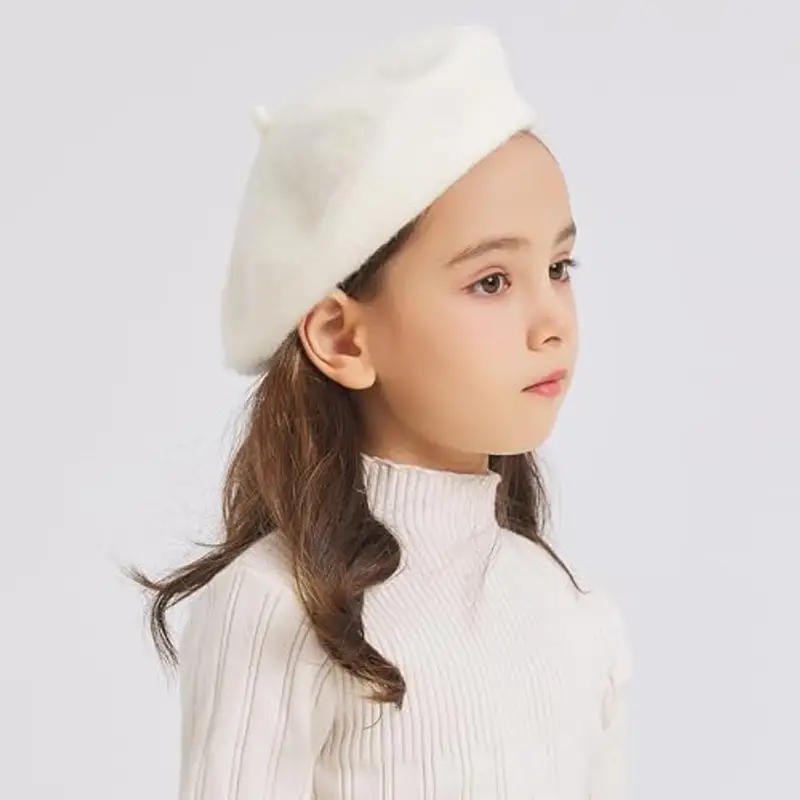 ZLYC Ragazza Classico Artista Francese Berretto Berretto, Bianco pieno, S miniatura 3