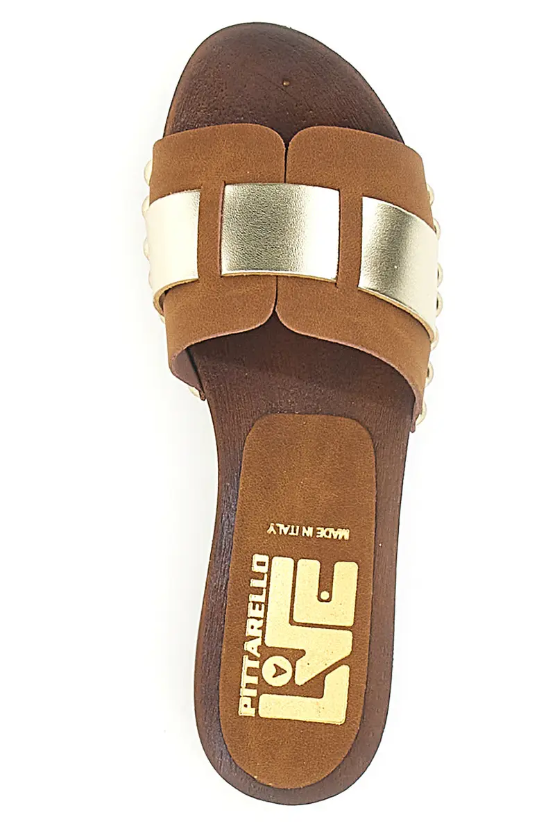 Zoccoli bassi marroni con fascia oro Pittarello Love Atene 8657 miniatura 3