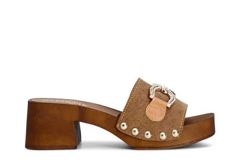 zoccoli in pelle scamosciata con morsetto brandy 37