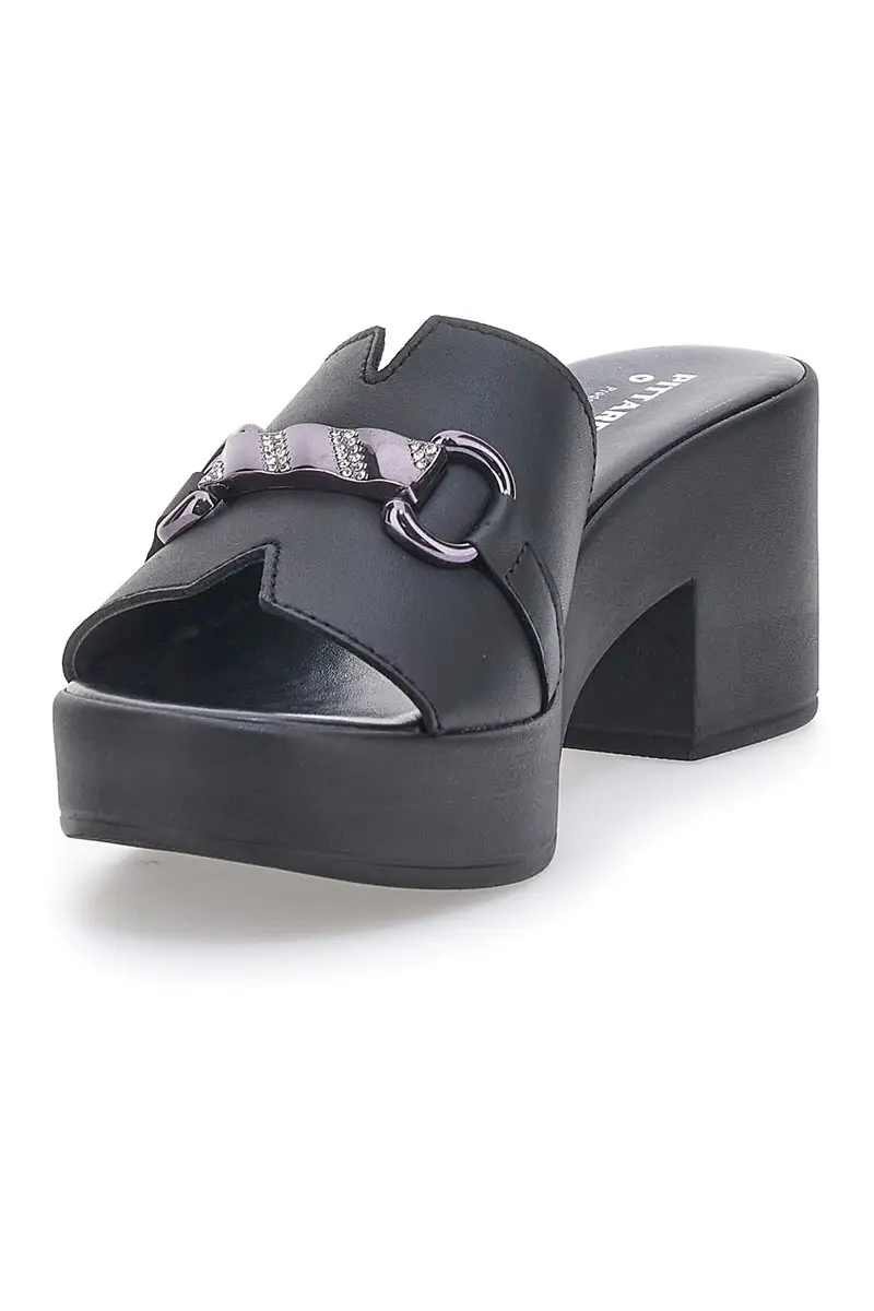 Zoccoli Neri con Fascia in Pelle e Fibbia Decorativa Made in Italy PITTARELLO 353471082 miniatura 3